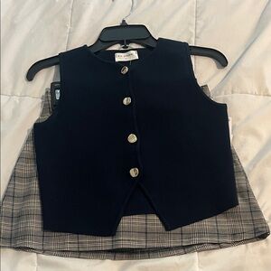 Navy Vest with Plaid Skort Set